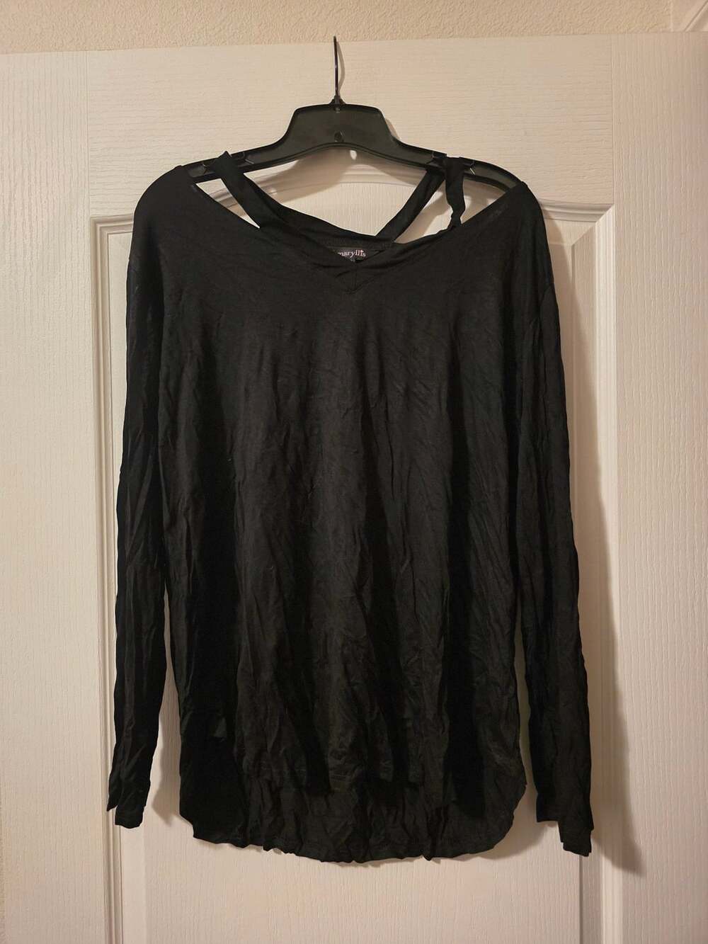 Amaryllis Long Sleeve Cutout Cold Shoulder Tunic Top Size XXL Black Shirt